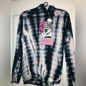 Beautiful Disaster tie dye skull hoodie medium